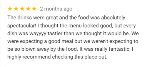 A glowing five-star review from Google Maps.