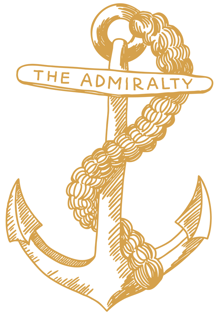A golden, hand-illustrated logo of an anchor with a coil of rope around it. The top of the anchor reads 'THE ADMIRALTY.'