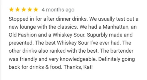 A glowing five-star review from Google Maps.